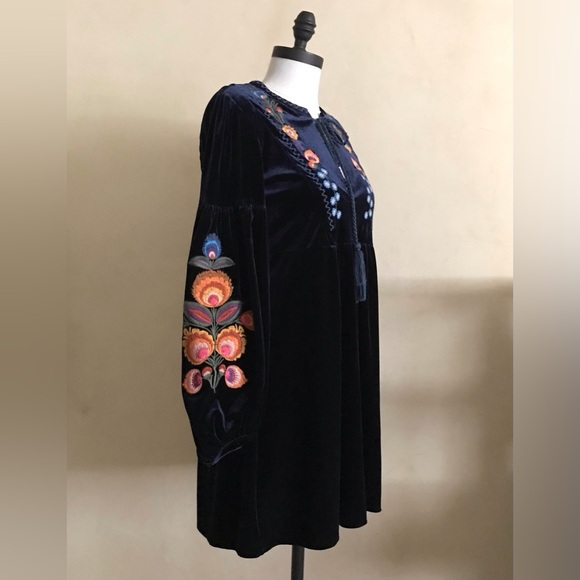 Zara Dark Blue Embroidered Velvet Dress - Picture 3 of 8